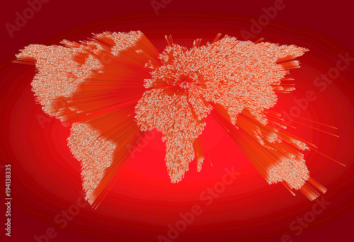 Fotografia 3d illustration of a heavy extruded red world map consisting of points