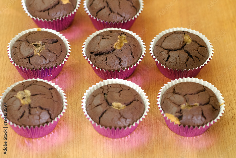 Close up Homemade   Caramel and Chocolate Cupcakes. (selective Focus)