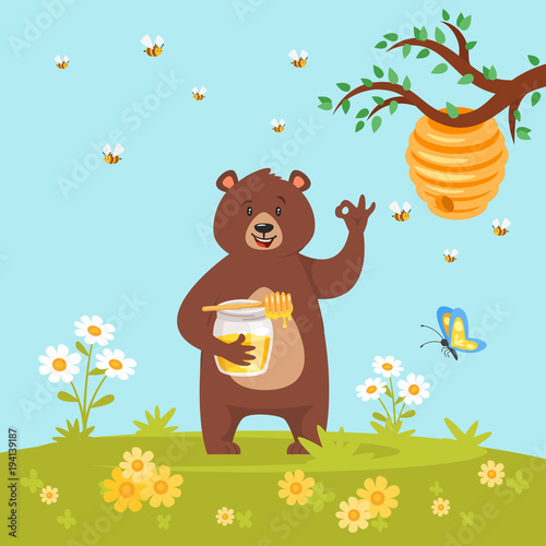 bear character eating sweet honey