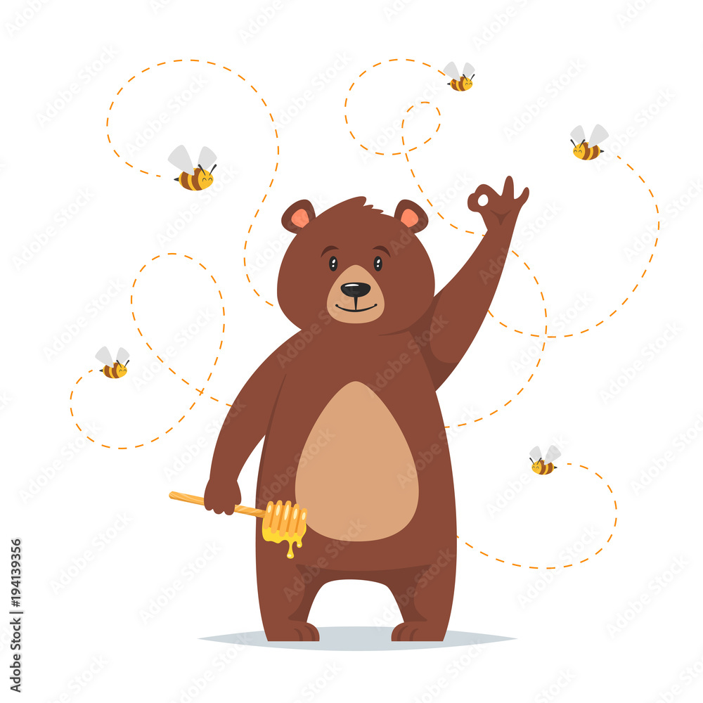 Fototapeta premium bear character eating sweet honey