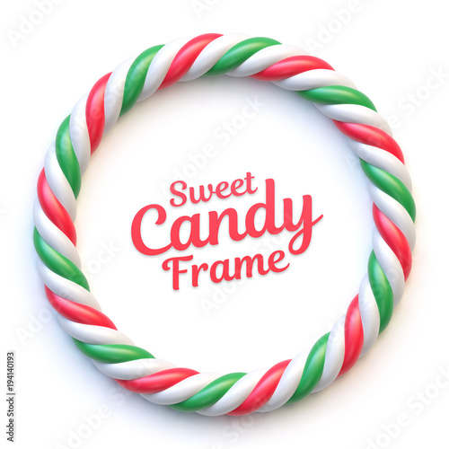 Candy cane circle frame on white background