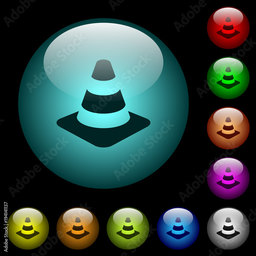 Traffic cone icons in color illuminated glass buttons