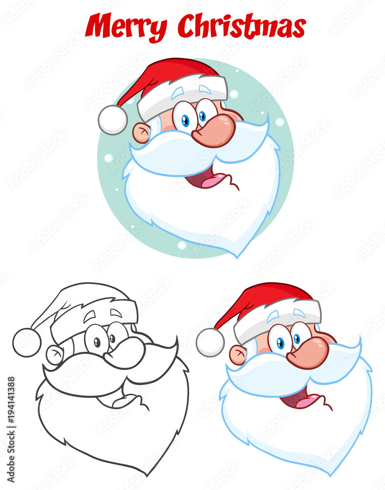 Santa Claus Face Classic Cartoon Mascot Character Hand Drawing. Vector  Collection Isolated On White Background Stock Vector | Adobe Stock