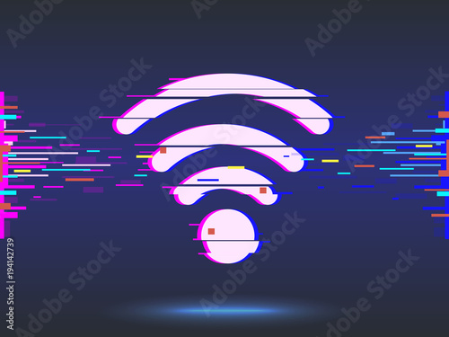 Wi-Fi Icon,glitch design, abstract background. vector illustration