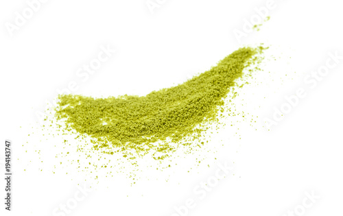 green tea powder isolated on white background