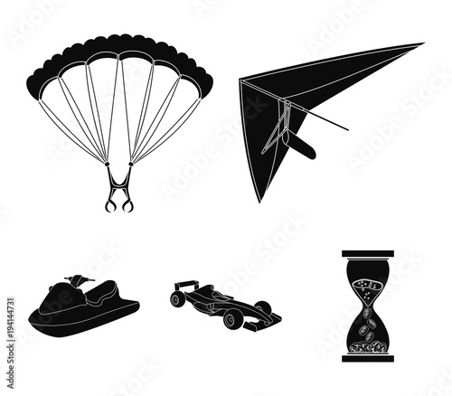 Hang glider, parachute, racing car, water scooter.Extreme sport set collection icons in black style vector symbol stock illustration web.
