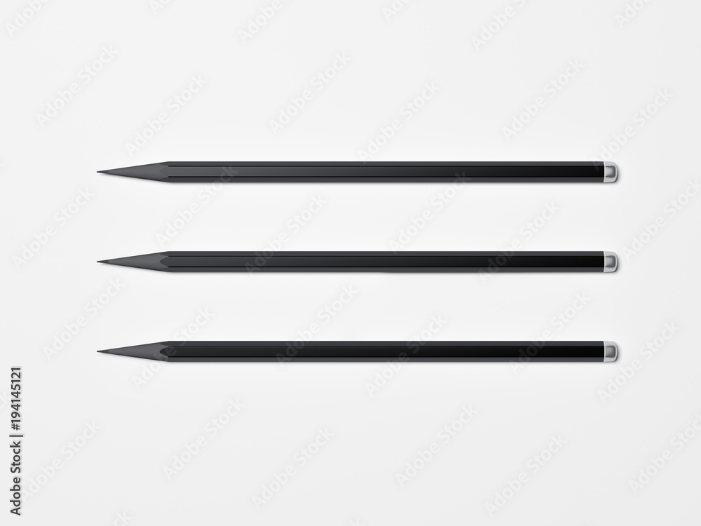 Three black pencils. 3d rendering Three black pencils. 3d rendering