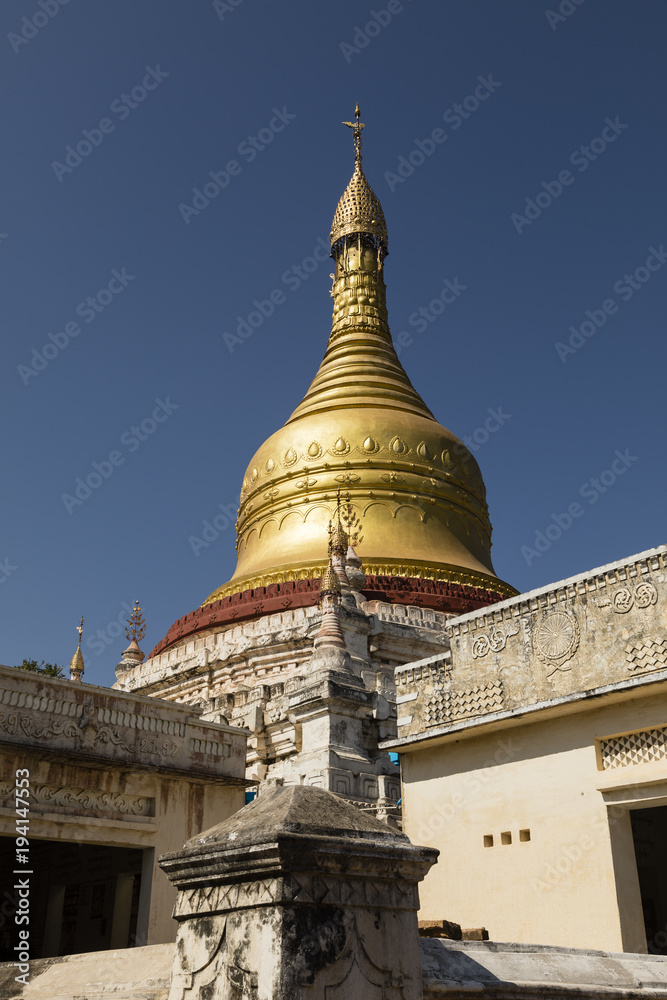 Golden stupa on a temple in Bagan, Myanmar