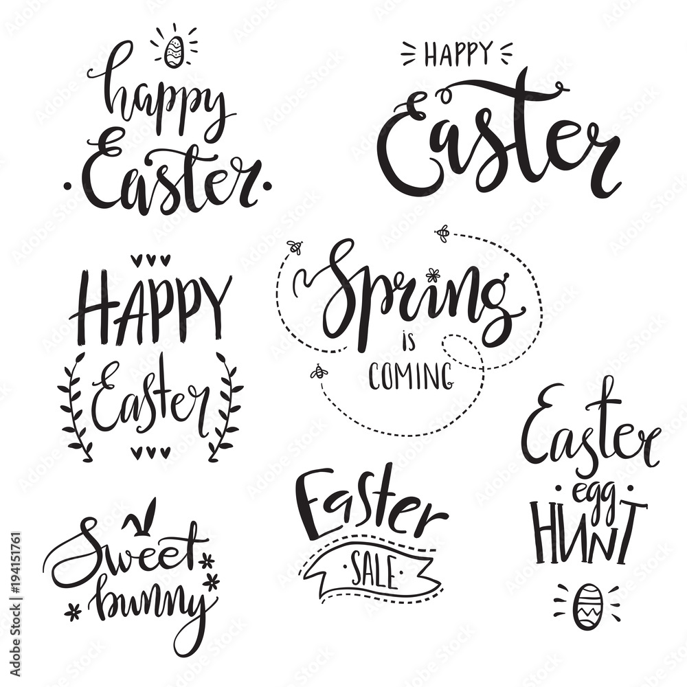 Fototapeta premium Lettering compositions. Easter and spring quotes. Happy Easter, 