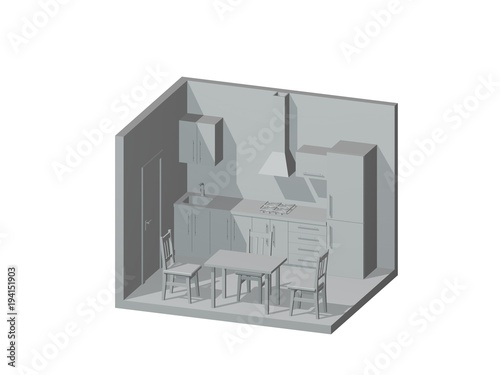 Interior kitchen room. 3D r...