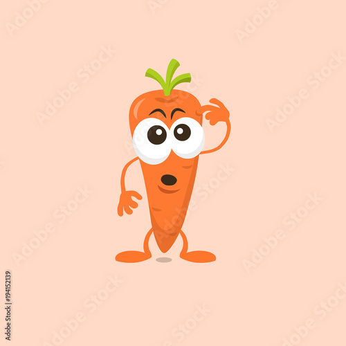 Illustration of cute carrot thinking mascot isolated on light background. Flat design style for your mascot branding.