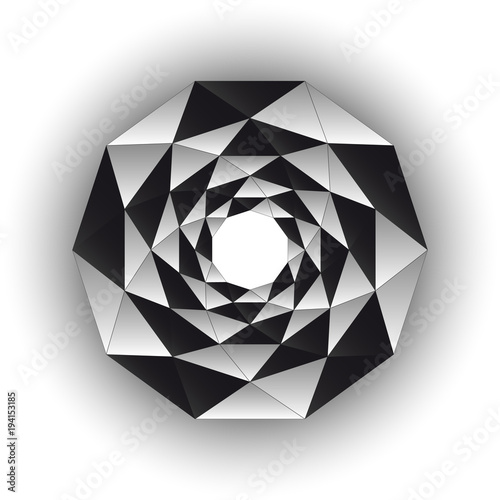 Inside triangular black white twisting form isolated on white.