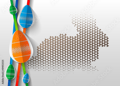 Happy Easter greeting card. 3d paper cut easter egg concept design background. Vector illustration. Paper carving egg shape with shadow