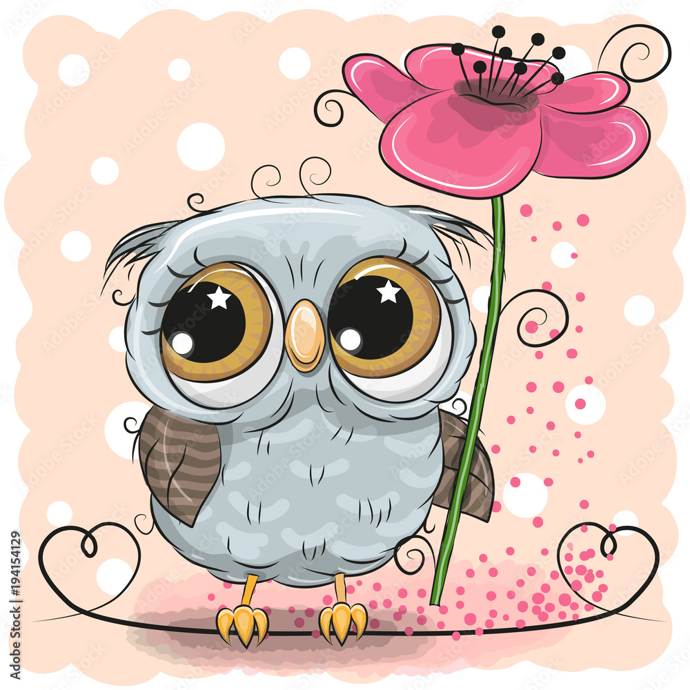 Obraz premium Greeting card Cat with floweron a pink background