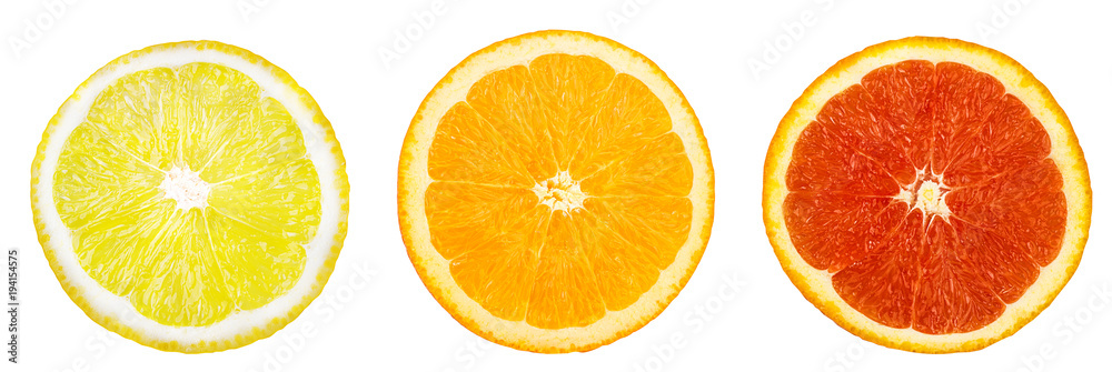 Collage of fresh citrus isolated on white background with clipping path Collage of fresh citrus isolated on white background with clipping path