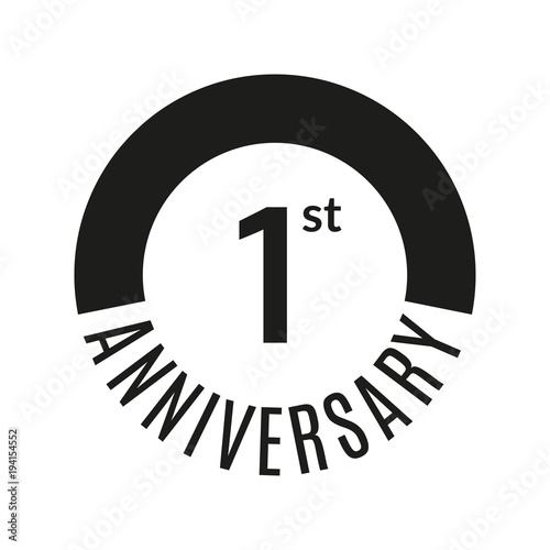 1 year anniversary icon. 1st celebration template for banner, invitation, birthday. Vector illustration.