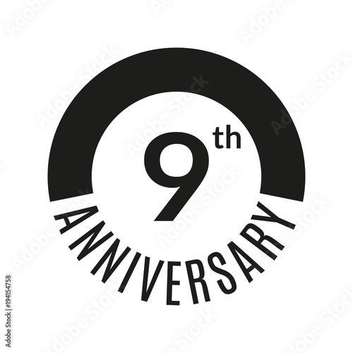 9 year anniversary icon. 9th celebration template for banner, invitation, birthday. Vector illustration.