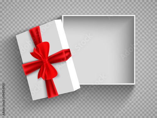 Open gift box with red bow isolated on white. Illustration Isolated on a transparent background. Vector EPS10