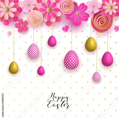 Happy Easter greeting card with chocolate eggs. Easter layout design template, card, menu, flyer, banner, poster. Egg hunt.