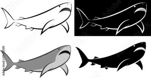 isolated shark - clip art illustration and line art