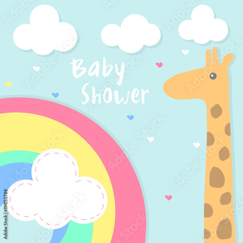 vector baby shower invitation card with rainbow and giraffe