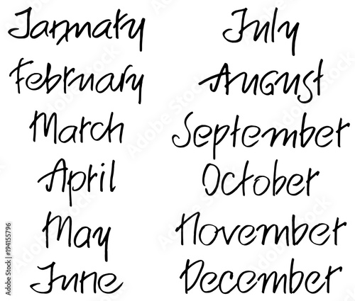 Months of the year. Handwritten words