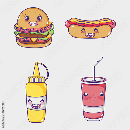 Fast food collection kawaii cartoons