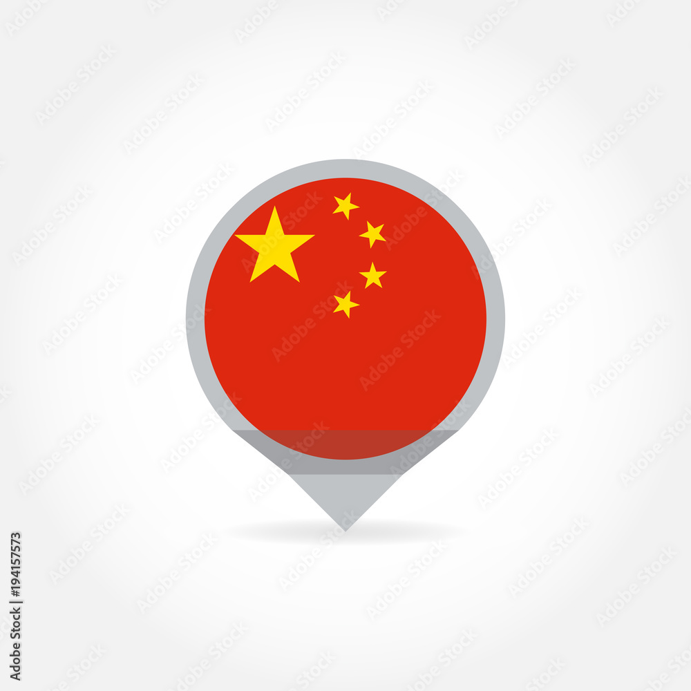 Flag of China icon in shape of map pointer or marker. Chinese national symbol. Vector illustration. Flag of China icon in shape of map pointer or marker. Chinese national symbol. Vector illustration.