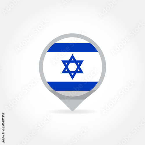 Flag of Israel icon in shape of map pointer or marker. Israeli national symbol. Vector illustration.