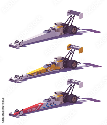Vector low poly top fuel dragsters