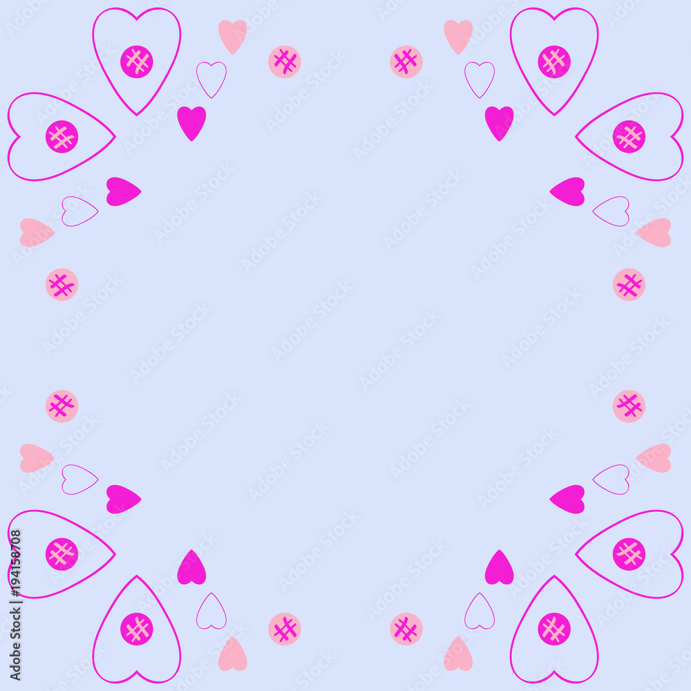 Valentin pattern,hearts,ellipses, scribbles, copy space. Hand drawn.