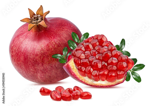 Fresh pomegranate isolated on white background with clipping path