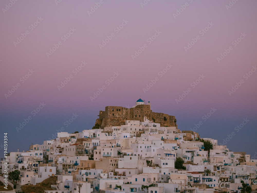 Blue hour in Astypalaia ,Greece with all the magenta colours