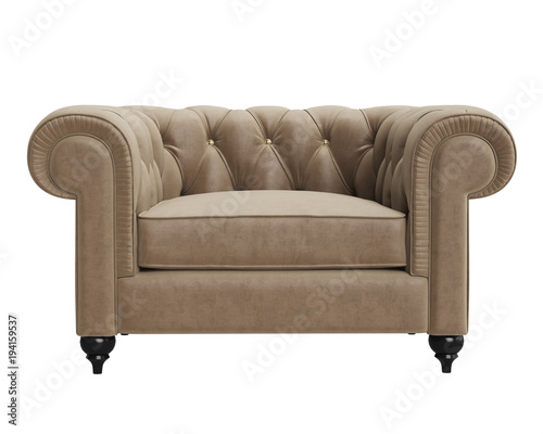 Classic tufted armchair isolated on white background.Digital illustration.3d rendering
