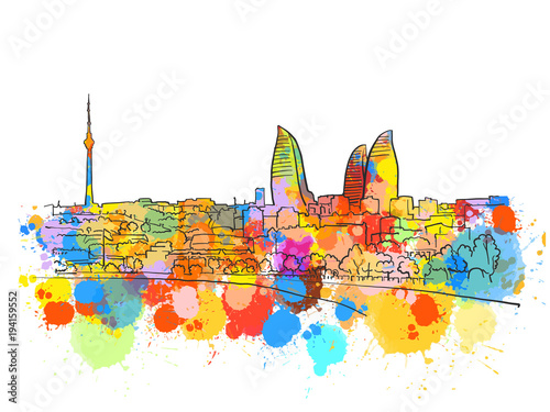Baku Azerbaijan Colorful Landmark Banner