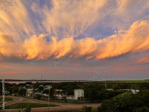 Unique cloud formation during sunset over the city of Uruguaiana, Brazil