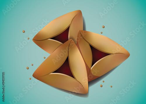 Hamantaschen cookies. Traditional treats for the Jewish festival of Purim. EPS10 vector illustration.