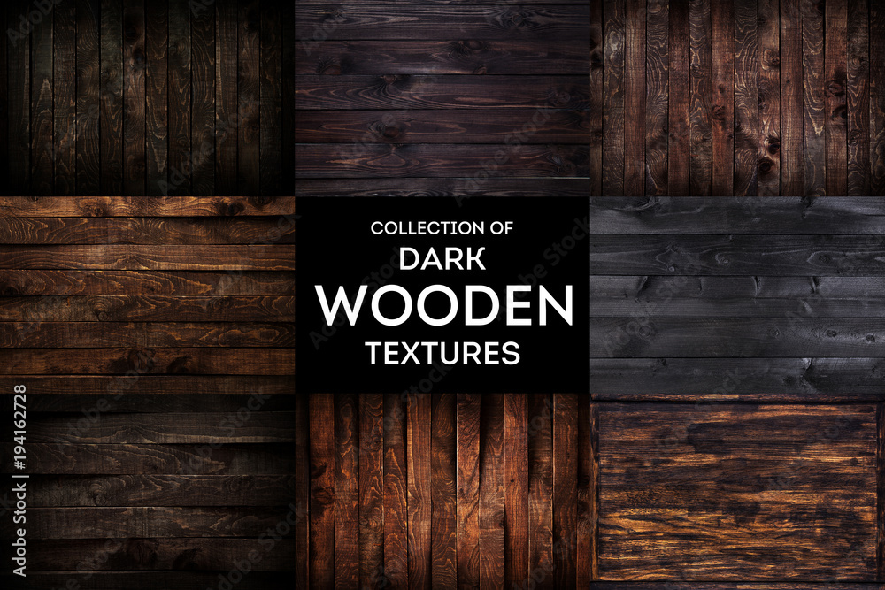 Naklejka premium Ciemny drewniany tło lub tekstura z naturalnym wzorem, kolekcja