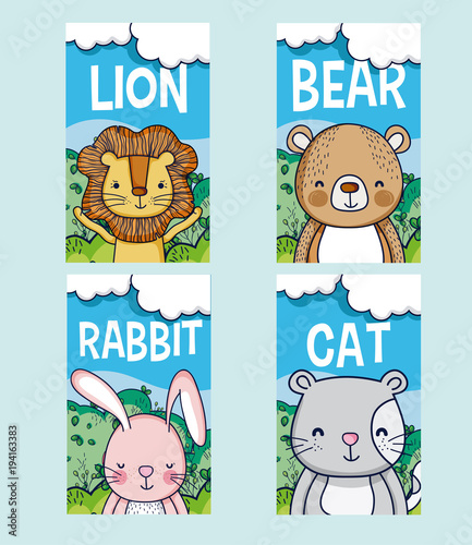 Cute animals cartoon cards