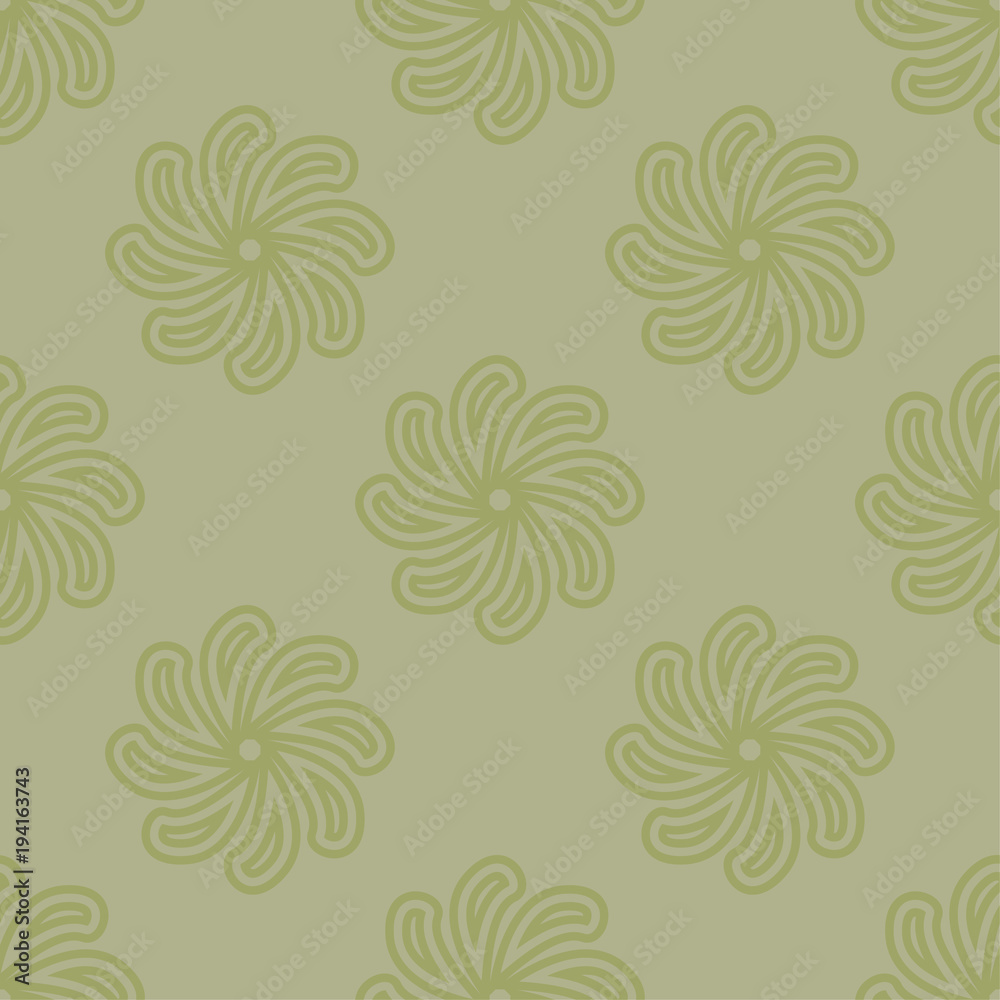 Olive green floral design. Seamless pattern