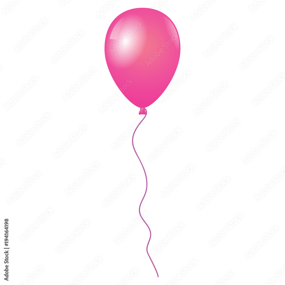 Flying pink balloon isolated on white background, illustration Flying pink balloon isolated on white background, illustration