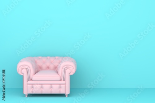 pink sofa in blue living room.  pastel color style.