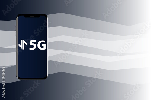 Modern phone. The screen shows 5G symbol. World's fastest mobile internet. Vector illustration