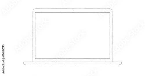 hand drawn animation of continuous line drawing of laptop computer with green screen for chroma key looped animation template for custom app application opening screen