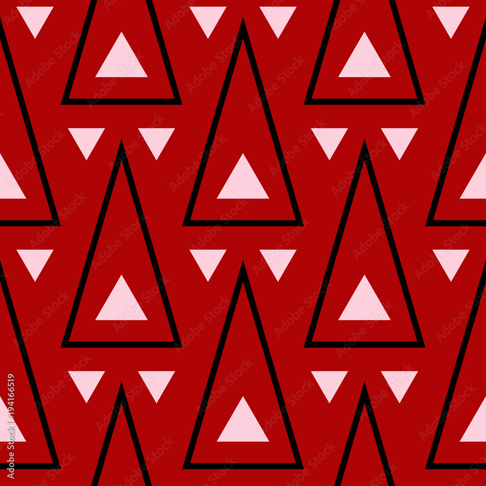 Geometric seamless pattern. Black and white elements on red background Geometric seamless pattern. Black and white elements on red background