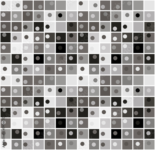 Seamless monochrome pattern squares and circles. Black and grey geometric seamless patterns. 