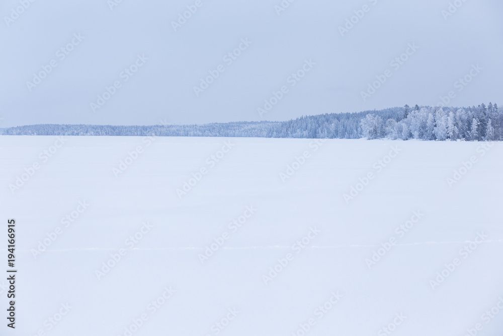 Minimalistic winter lake landscape cloudy day background Minimalistic winter lake landscape cloudy day background