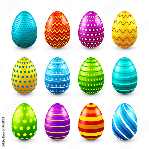 Easter eggs colored set. Spring. Holidays in April. Gift. Seasonal celebration.Egg hunt. Sunday.Food.