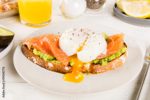  Wholemeal Bread Toast, smashed Avocado, Salmon and Poached Egg