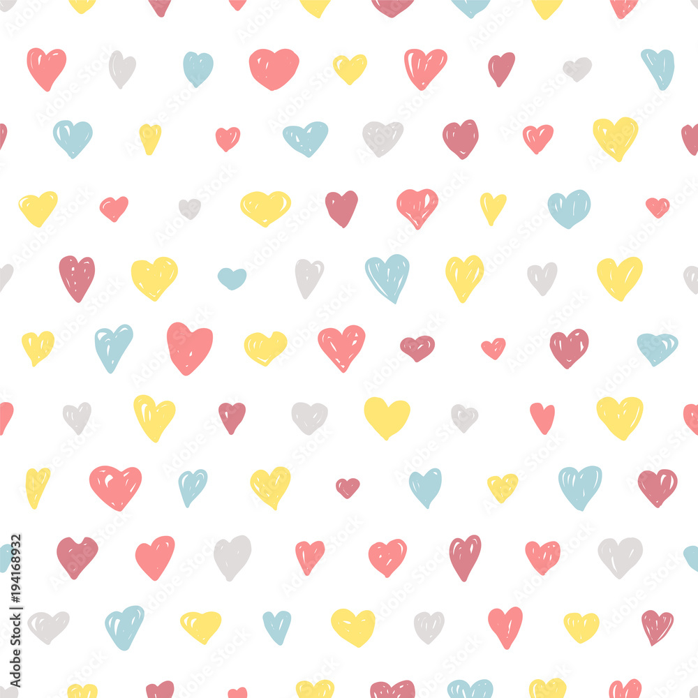 Seamless pattern - flat doodle hearts